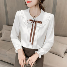 Load image into Gallery viewer, 2021 Autumn New Bow Women Chiffon Shirt Fashion Long Sleeved Doll Collar Office Lady Blouses Elegant Slim Woman Clothing