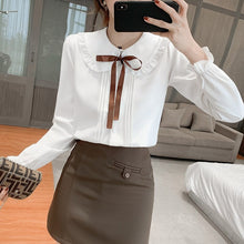 Load image into Gallery viewer, 2021 Autumn New Bow Women Chiffon Shirt Fashion Long Sleeved Doll Collar Office Lady Blouses Elegant Slim Woman Clothing
