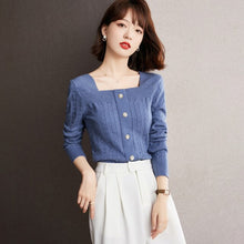 Load image into Gallery viewer, 2021 Autumn Pullover New Fashion Slim Fit Slimming Small Square Collar Knitwear For Women Button Decor Long Sleeve Female Tops