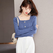 Load image into Gallery viewer, 2021 Autumn Pullover New Fashion Slim Fit Slimming Small Square Collar Knitwear For Women Button Decor Long Sleeve Female Tops