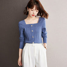 Load image into Gallery viewer, 2021 Autumn Pullover New Fashion Slim Fit Slimming Small Square Collar Knitwear For Women Button Decor Long Sleeve Female Tops