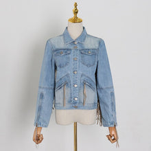 Load image into Gallery viewer, 2021 Autumn Tassel Jeans Patchwork Fringe Oversized Jean Jacket Women Fashion Long Sleeve Punk Cropped Denim Coat Gothic Clothes