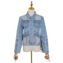 Load image into Gallery viewer, 2021 Autumn Tassel Jeans Patchwork Fringe Oversized Jean Jacket Women Fashion Long Sleeve Punk Cropped Denim Coat Gothic Clothes