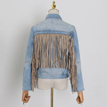 Load image into Gallery viewer, 2021 Autumn Tassel Jeans Patchwork Fringe Oversized Jean Jacket Women Fashion Long Sleeve Punk Cropped Denim Coat Gothic Clothes
