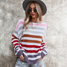 Load image into Gallery viewer, 2021 Autumn Winter Long Sleeve Rainbow Striped Pullover Women Sweater Casual Loose Knitted Sweaters O-Neck Pull Jumpers Female