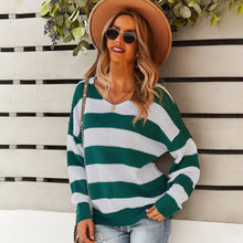 Load image into Gallery viewer, 2021 Autumn Winter Long Sleeve Rainbow Striped Pullovers Sweaters Women Casual Loose Knitted Sweater V-Neck Pull Jumpers Female
