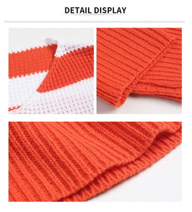 2021 Autumn Winter Long Sleeve Rainbow Striped Pullovers Sweaters Women Casual Loose Knitted Sweater V-Neck Pull Jumpers Female