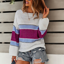 Load image into Gallery viewer, 2021 Autumn Winter Long Sleeve Striped Pullover Women Sweater Knitted Loose Sweaters O-Neck Tops Korean Pull Jumpers Female