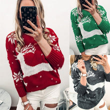 Load image into Gallery viewer, 2021 Autumn Winter New Women&#39;s Sweater European And American Jacquard Christmas Knitted Round Neck Long Sleeved Pullover