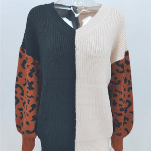 2021 Autumn Winter Women Vintage Leopard Pullovers and Sweaters Patchwork Brown Knit Jumpers Loose Styler Korean Pull Jumpers