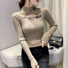 Load image into Gallery viewer, 2021 Autumn Winter Women&#39;s Pullovers Fashion Casual Solid Color Half High Collar Sexy Hollow Knitted Sweater