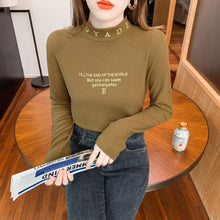 Load image into Gallery viewer, 2021 Autumn and Winter New Half High Neck Embroidery Sanded Base Shirt Long-sleeved Slim Women&#39;s Tops