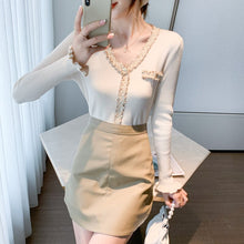 Load image into Gallery viewer, 2021 Autumn and Winter New Korean Version of Small Fragrance Knit Sweater V-neck Women&#39;s Sweater Bottoming Shirt Top