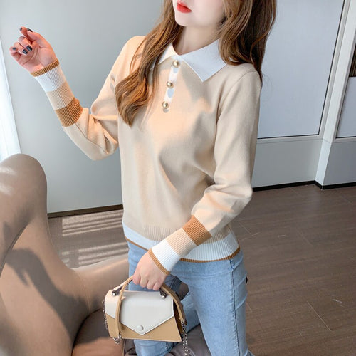 2021 Autumn and Winter New Shirt Collar Women's Sweater Temperament Bottoming Shirt Tops Are Thin and Western