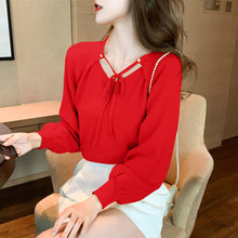 Load image into Gallery viewer, 2021 Autumn and Winter New Style Lantern Sleeve Good Quality Women&#39;s Sweater Knit Sweater Bow Tie Bottoming Shirt