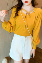 Load image into Gallery viewer, 2021 Autumn and Winter New Style Lantern Sleeve Good Quality Women&#39;s Sweater Knit Sweater Bow Tie Bottoming Shirt