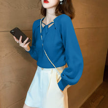 Load image into Gallery viewer, 2021 Autumn and Winter New Style Lantern Sleeve Good Quality Women&#39;s Sweater Knit Sweater Bow Tie Bottoming Shirt