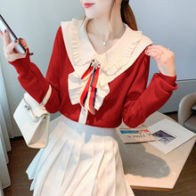 Load image into Gallery viewer, 2021 Autumn and Winter New Style Small Fragrant Wind Ruffled Bow Women&#39;s Sweater Knit Sweater Top Shu Korean Version