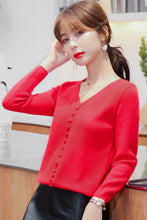 Load image into Gallery viewer, 2021 Autumn and Winter New V-neck Sweater Pullover Solid Color Bottoming Shirt Knit Sweater Top Temperament Lady