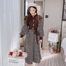 Load image into Gallery viewer, 2021 Autumn and Winter Vintage Knitted Patchwork Floral Print Midi Dress Women Long Sleeve O-Neck Button High Waist Female Dress