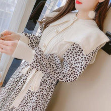 Load image into Gallery viewer, 2021 Autumn and Winter Vintage Knitted Patchwork Floral Print Midi Dress Women Long Sleeve O-Neck Button High Waist Female Dress