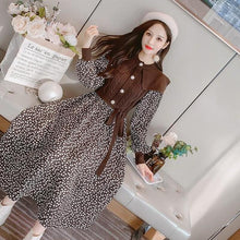 Load image into Gallery viewer, 2021 Autumn and Winter Vintage Knitted Patchwork Floral Print Midi Dress Women Long Sleeve O-Neck Button High Waist Female Dress