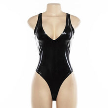 Load image into Gallery viewer, 2021 Black PU Leather Women Bodysuit Sleeveless Sexy Bodycon Top Female Party Clubwear V Neck Strapless Bodysuits Gothic