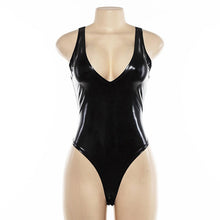 Load image into Gallery viewer, 2021 Black PU Leather Women Bodysuit Sleeveless Sexy Bodycon Top Female Party Clubwear V Neck Strapless Bodysuits Gothic
