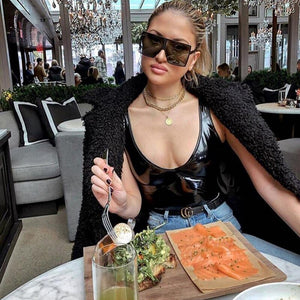 2021 Black PU Leather Women Bodysuit Sleeveless Sexy Bodycon Top Female Party Clubwear V Neck Strapless Bodysuits Gothic