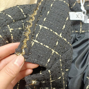 2021 Black Plaid Suits Coat Women Jackets Uniform Fashion Coat Korean Loose Female Overcoat Channel Style Mid-length
