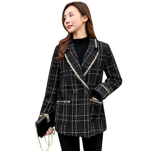 2021 Black Plaid Suits Coat Women Jackets Uniform Fashion Coat Korean Loose Female Overcoat Channel Style Mid-length