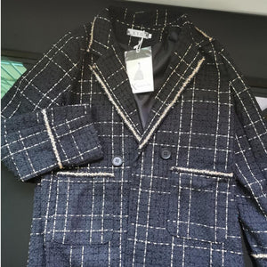 2021 Black Plaid Suits Coat Women Jackets Uniform Fashion Coat Korean Loose Female Overcoat Channel Style Mid-length