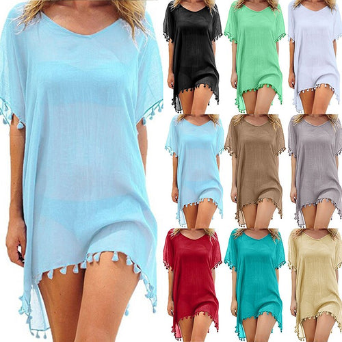 2021 Chiffon Tassels Beach Wear Women Swimsuit Cover Up Swimwear Bathing Suits Summer Mini Dress