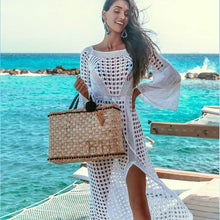 Load image into Gallery viewer, 2021 Crochet White Knitted Beach Cover up dress Tunic Long Pareos Bikinis Cover ups Swim Cover up Robe Plage Beachwear