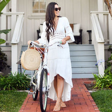 Load image into Gallery viewer, 2021 Crochet White Knitted Beach Cover up dress Tunic Long Pareos Bikinis Cover ups Swim Cover up Robe Plage Beachwear