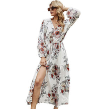 Load image into Gallery viewer, 2021 Fall New Bohemian Drawstring V-neck Printed Dress Women Casual Elegant Women&#39;s Plus Size Long Skirt