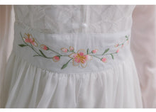 Load image into Gallery viewer, 2021 Fall Women V-neck Slim High Waist Embroidered White Dresses Robe Female Trumpet Sleeve Irregular Design Chiffon Fairy Dress