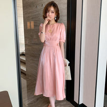 Load image into Gallery viewer, 2021 Fashion Elegant Acetate dress Folds High Waist A-Line Dress Women Summer Short Sleeve Round Neck Party Dresses Female