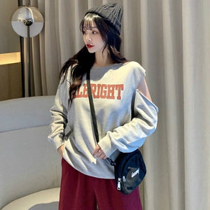 2021 Fashion Korean Hoodies Oversize Loose Causal Pullover Real Shot Autumn Korean Style round Neck Letter Thin Ins Learning