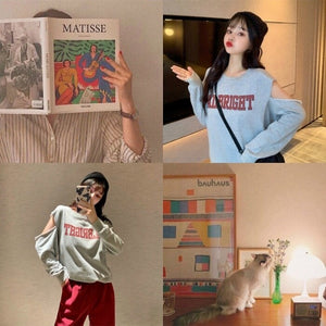 2021 Fashion Korean Hoodies Oversize Loose Causal Pullover Real Shot Autumn Korean Style round Neck Letter Thin Ins Learning
