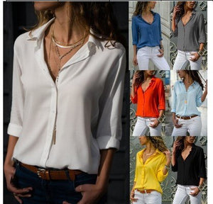 2021 Fashion Long Sleeve Office Shirt Casual Slim Plus Size Top Ladies Shirt Basic Sales Button Solid