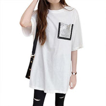 Load image into Gallery viewer, 2021 Fashion T Shirt Women Korean Slyle Loose Women Summer Loose Comfortable Medium Length Pocket O Neck Short Sleeves T-shirt
