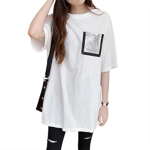 2021 Fashion T Shirt Women Korean Slyle Loose Women Summer Loose Comfortable Medium Length Pocket O Neck Short Sleeves T-shirt