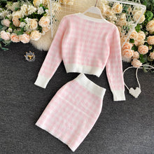 Load image into Gallery viewer, 2021 Fashion Women Clothing Suit Long Sleeve Knit Cardigans+V-neck Crop Top Vest+Bodycon Skirt 3 Piece Set Casual Plaid Sweater
