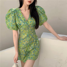 Load image into Gallery viewer, 2021 French Vintage Dresses Women Elegant Kawaii V-neck Sweet Floral Dresses Female Casual Puff Sleeve Beach Dress Summer New