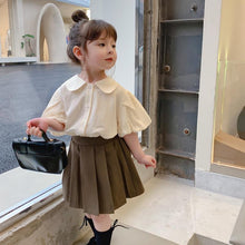 Load image into Gallery viewer, 2021 Girls&#39; Summer Wear New Style Baby Collar Children&#39;s Apricot Bubble Sleeve Shirt Girl&#39;s Outing Leisure Suit Cute Female Coat