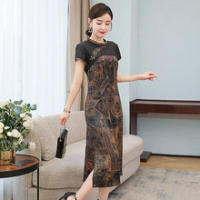 Load image into Gallery viewer, 2021 High Quality Improved cheongsam Women dress Short Sleeve Flower Printed Temperament slim stitching   Qipao Dress