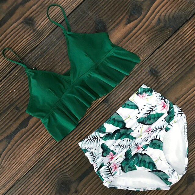 2021 High Waist Bikini For Women Push Up Swimwear Ruffle Female Swimsuit Plus size Bathing Suit Biquini Floral Maillot De Bain