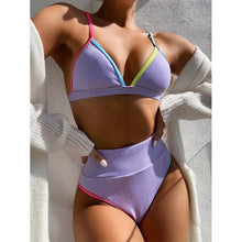 Load image into Gallery viewer, 2021 High Waist Patchwork Bikini Set V-Neck Swimwear Push Up Swimsuit Female Print Bathing Suits Summer Beach Wear Swimming Suit