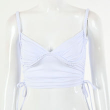 Load image into Gallery viewer, 2021 Hot Selling Women&#39;s Summer New Personality Drawstring Fold Sling Short Tank Upper Outer Garment Sleeveless Tops